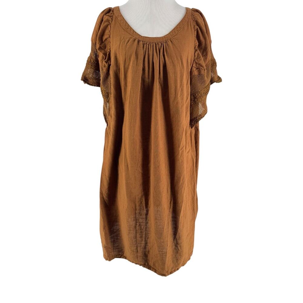 Old Navy Women's Nutmeg Brown Crochet Flutter Sleeve Mini Swing Dress Size XXL